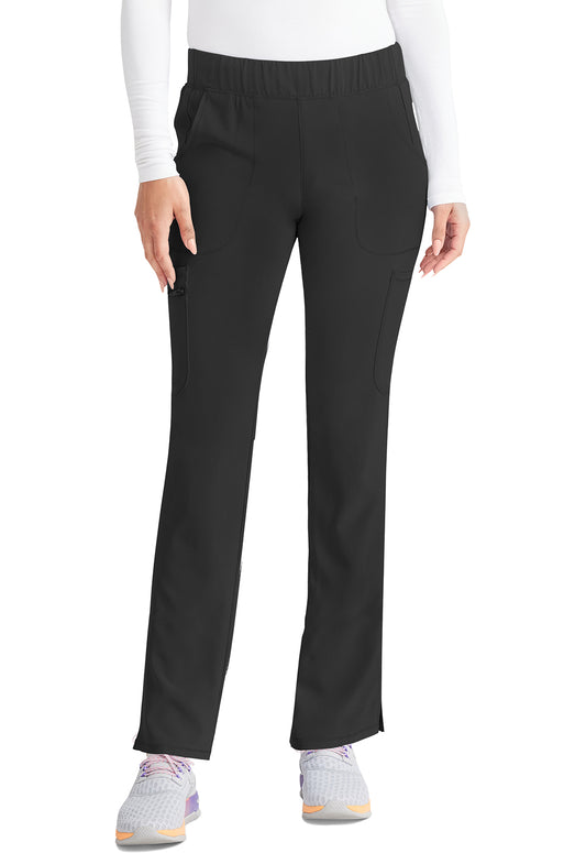 Inspira Flex IP121A Mid Rise Pull-On Straight Leg Cargo Pants Black Model Image Front | Inspira