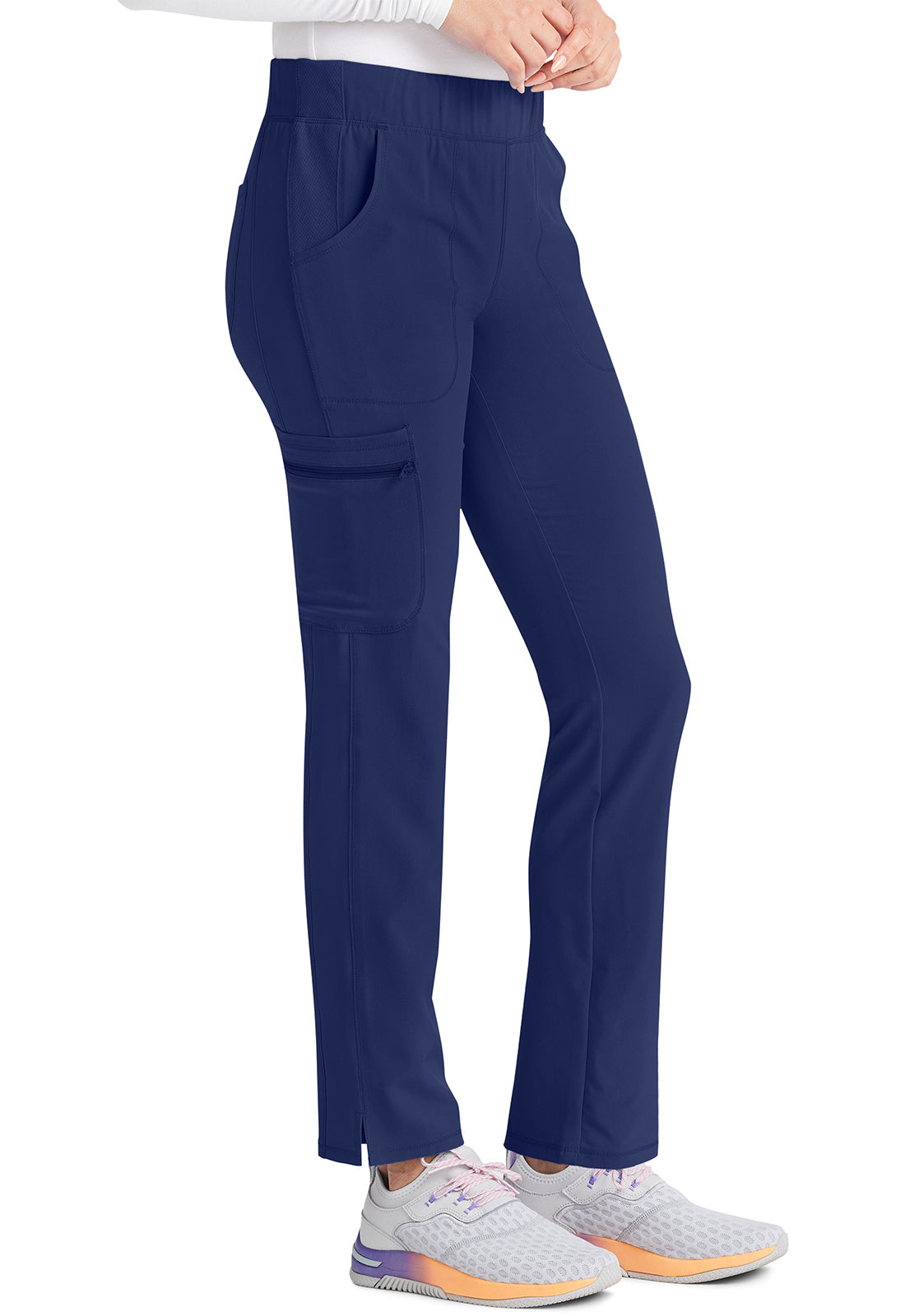 Inspira Flex IP121A Mid Rise Pull-On Straight Leg Cargo Pants Navy Model Image Left Side | Inspira