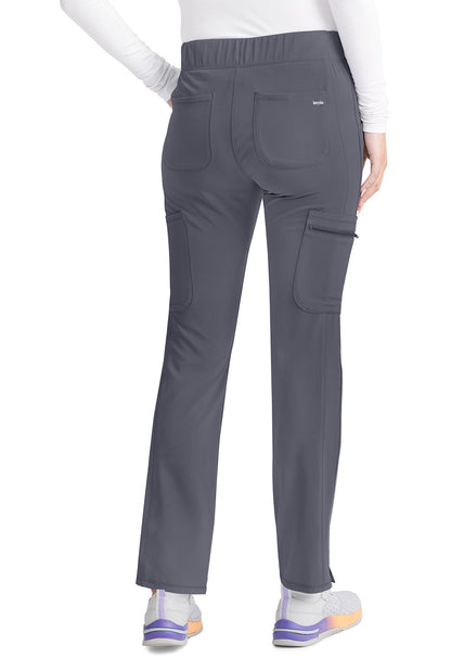 Inspira Flex IP121A Mid Rise Pull-On Straight Leg Cargo Pants Pewter Model Image Back | Inspira