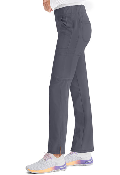 Inspira Flex IP121A Mid Rise Pull-On Straight Leg Cargo Pants Pewter Model Image Right Side | Inspira