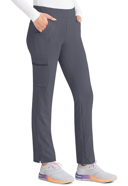 Inspira Flex IP121A Mid Rise Pull-On Straight Leg Cargo Pants Pewter Model Image Left Side | Inspira