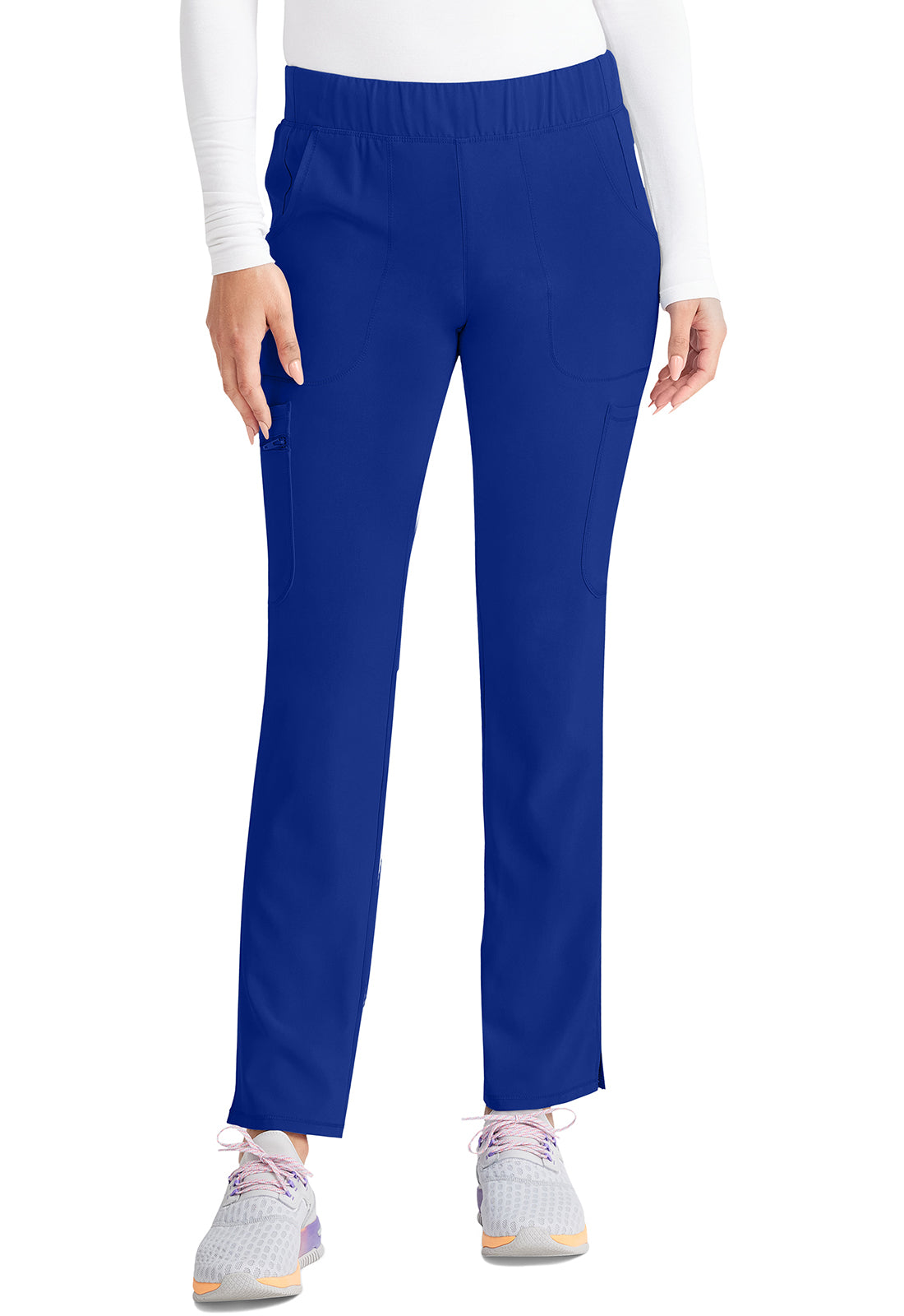 Inspira Flex IP121A Mid Rise Pull-On Straight Leg Cargo Pants Royal Model Image Front | Inspira