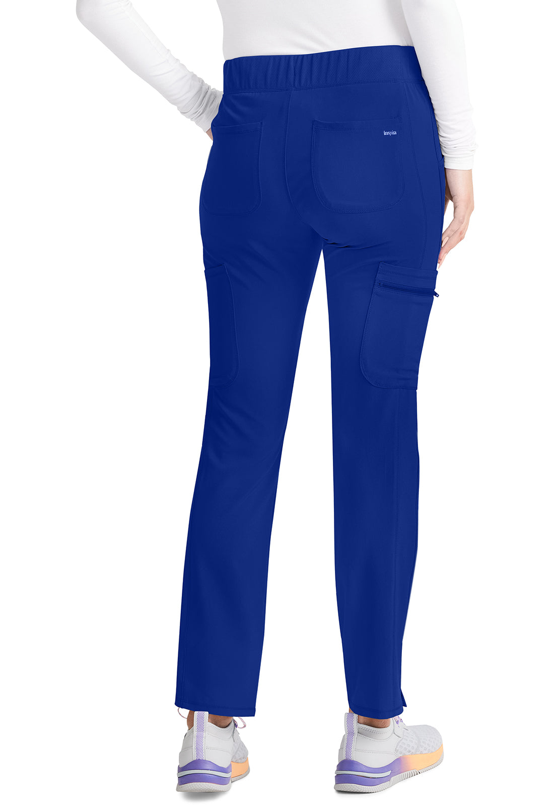 Inspira Flex IP121A Mid Rise Pull-On Straight Leg Cargo Pants Royal Model Image Back | Inspira