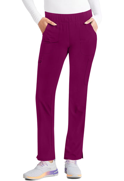 Inspira Flex IP121A Mid Rise Pull-On Straight Leg Cargo Pants Wine Model Image Front | Inspira