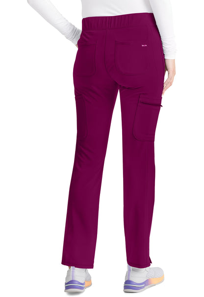 Inspira Flex IP121A Mid Rise Pull-On Straight Leg Cargo Pants Wine Model Image Back | Inspira