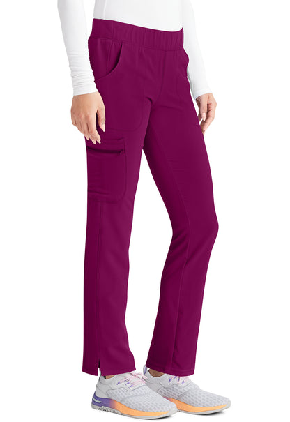 Inspira Flex IP121A Mid Rise Pull-On Straight Leg Cargo Pants Wine Model Image Left Side | Inspira