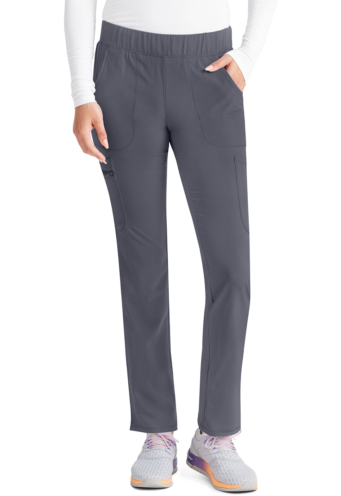 Inspira Flex IP121A Mid Rise Pull-On Straight Leg Cargo Pants Pewter