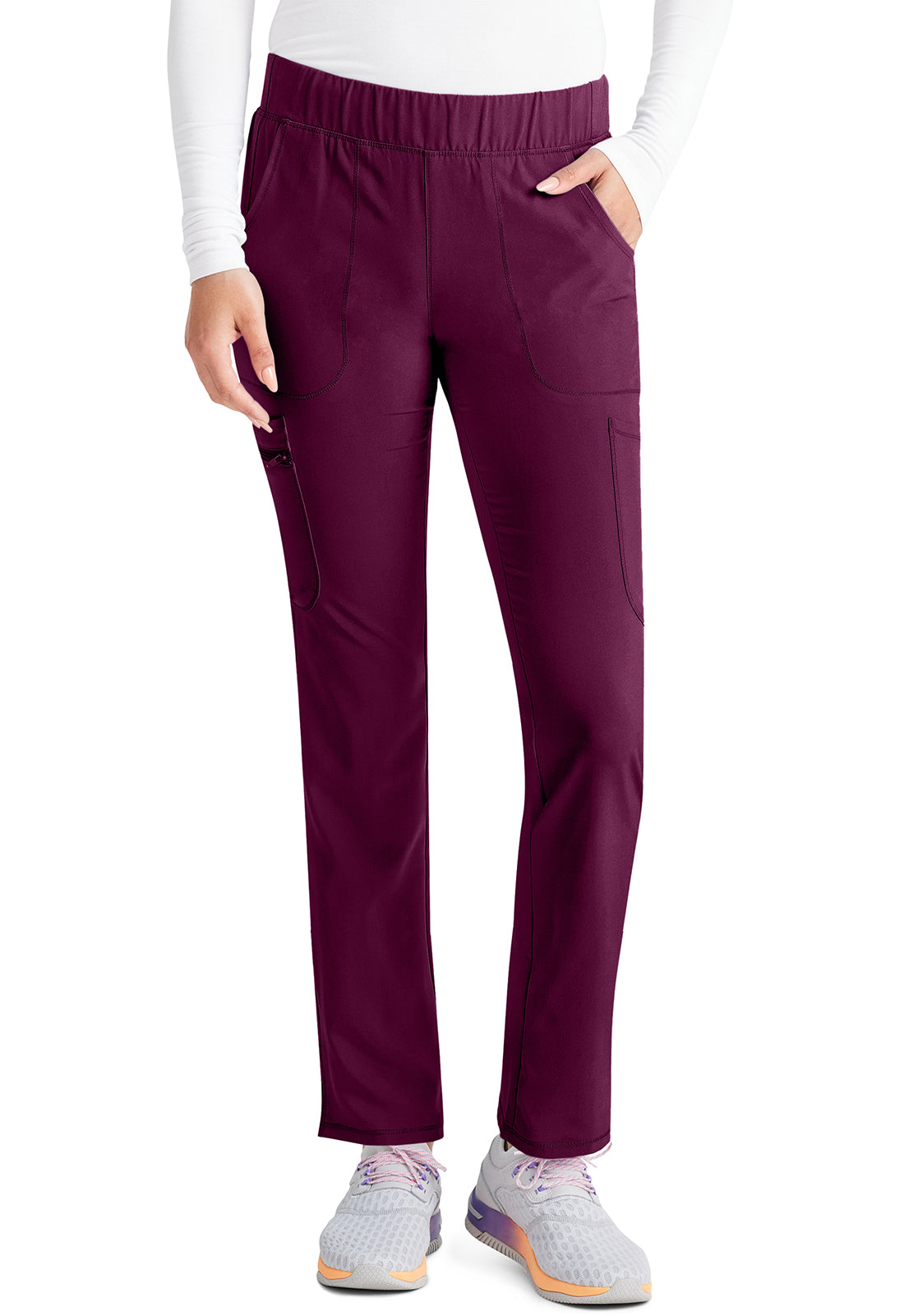 Inspira Flex IP121A Mid Rise Pull-On Straight Leg Cargo Pants Wine