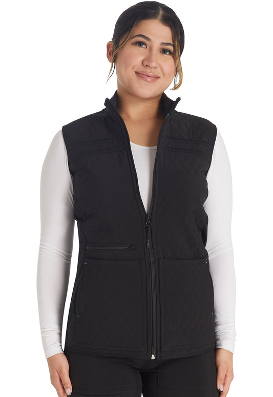 Inspira Flex IP306A Zip Front Quilted Vest Black Model Image Front | Inspira