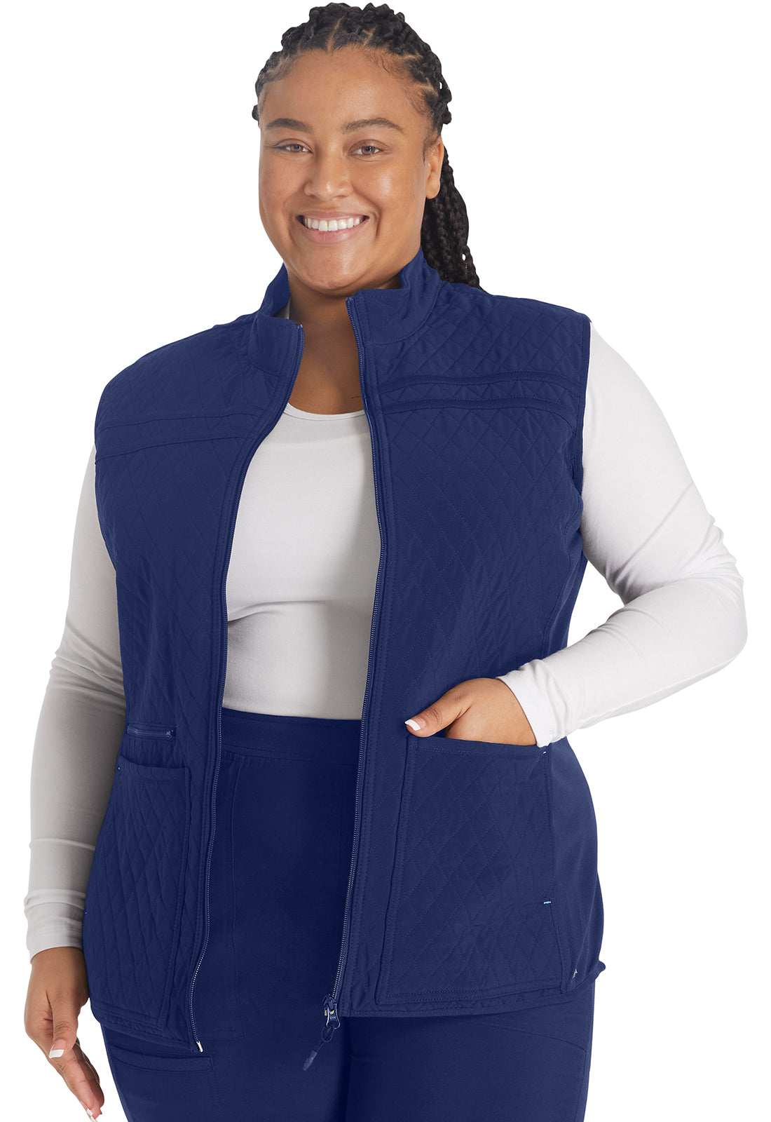 Inspira Flex IP306A Zip Front Quilted Vest Navy Model Image Front | Inspira