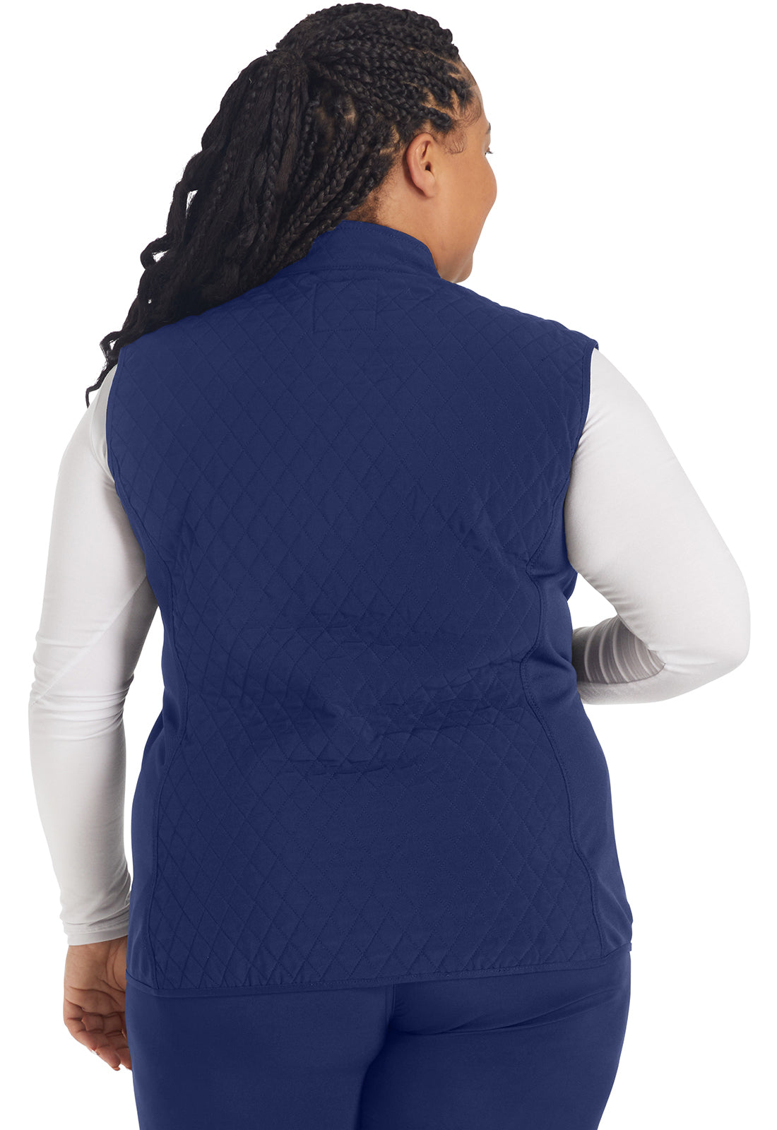 Inspira Flex IP306A Zip Front Quilted Vest Navy Model Image Back | Inspira