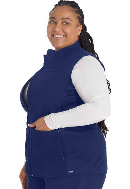 Inspira Flex IP306A Zip Front Quilted Vest Navy Model Image Right Side | Inspira