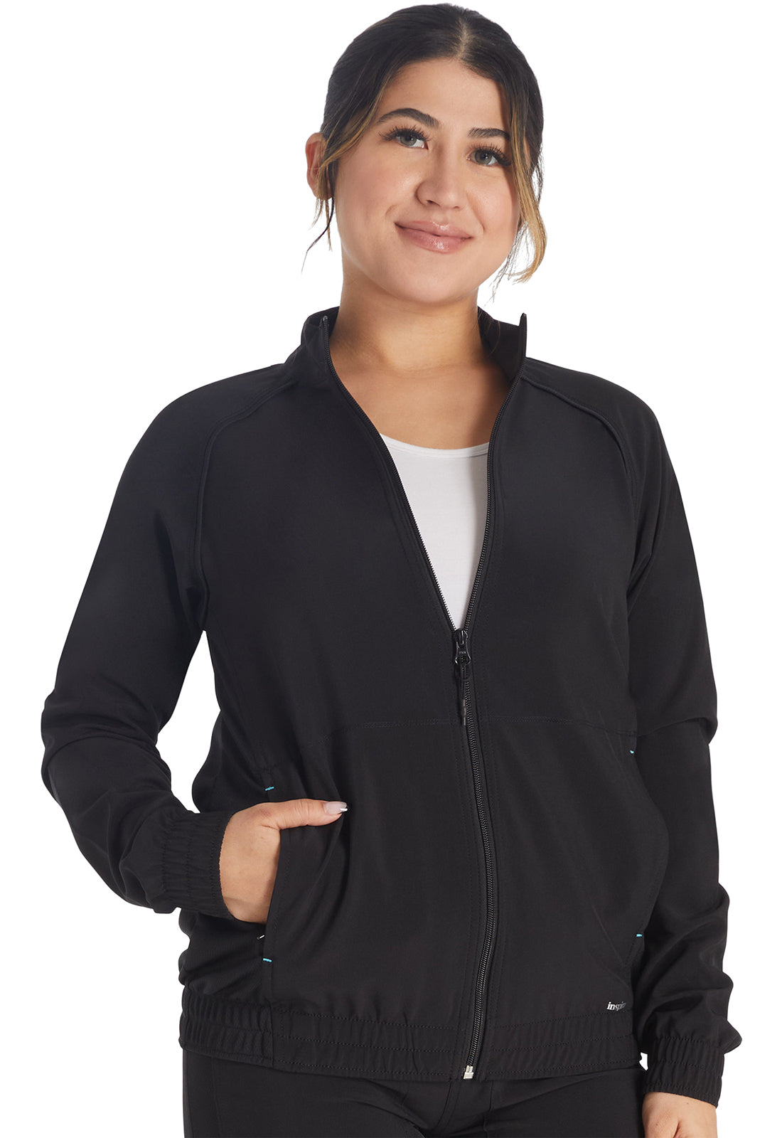 Inspira Flex IP307A Zip Front Jacket Black Model Image Front | Inspira