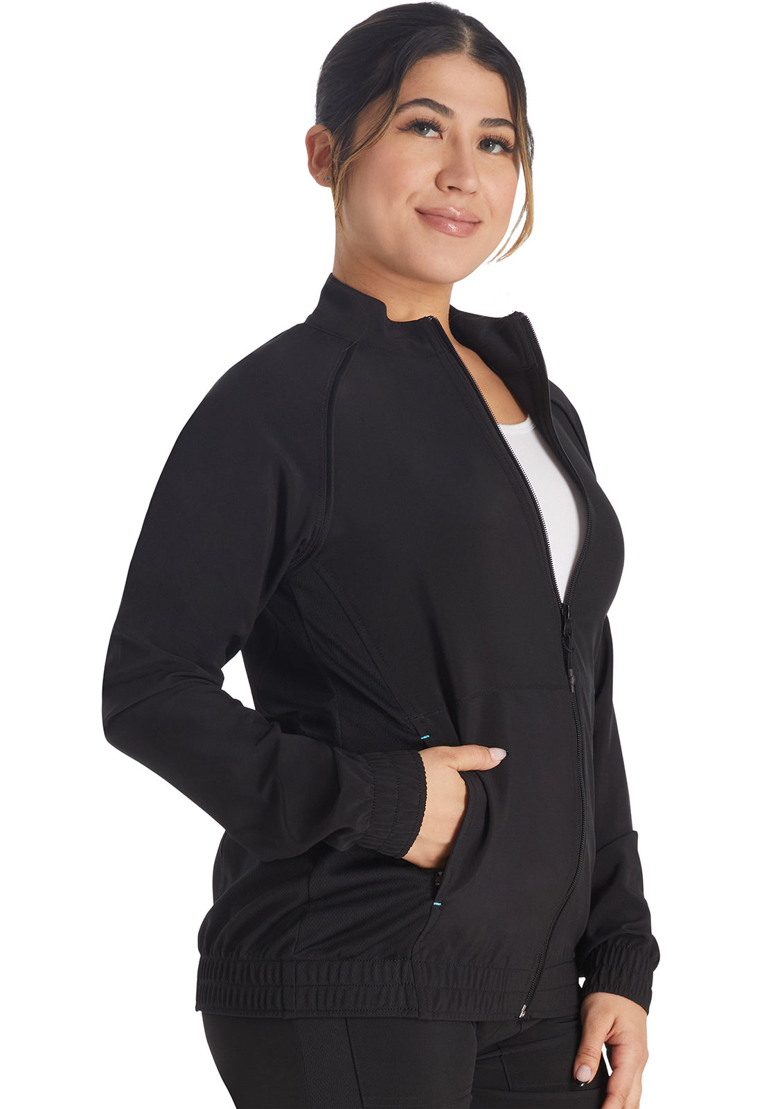 Inspira Flex IP307A Zip Front Jacket Black Model Image Left Side | Inspira