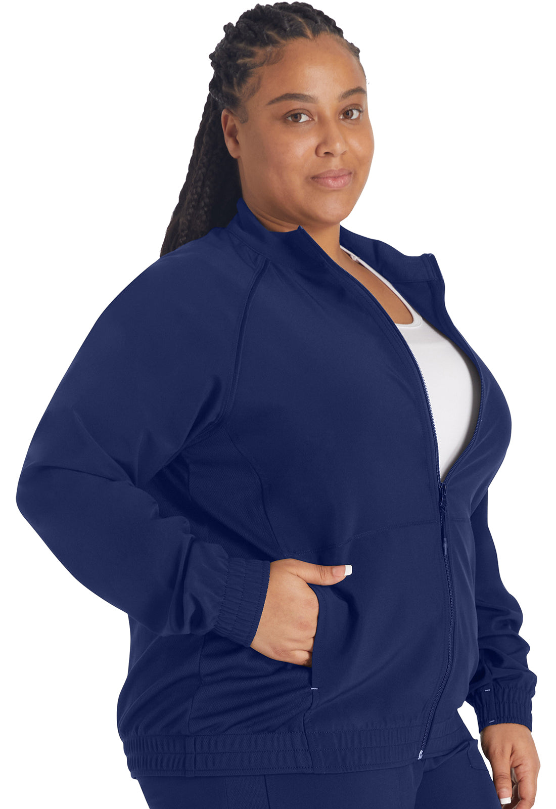 Inspira Flex IP307A Zip Front Jacket Navy Model Image Left Side | Inspira