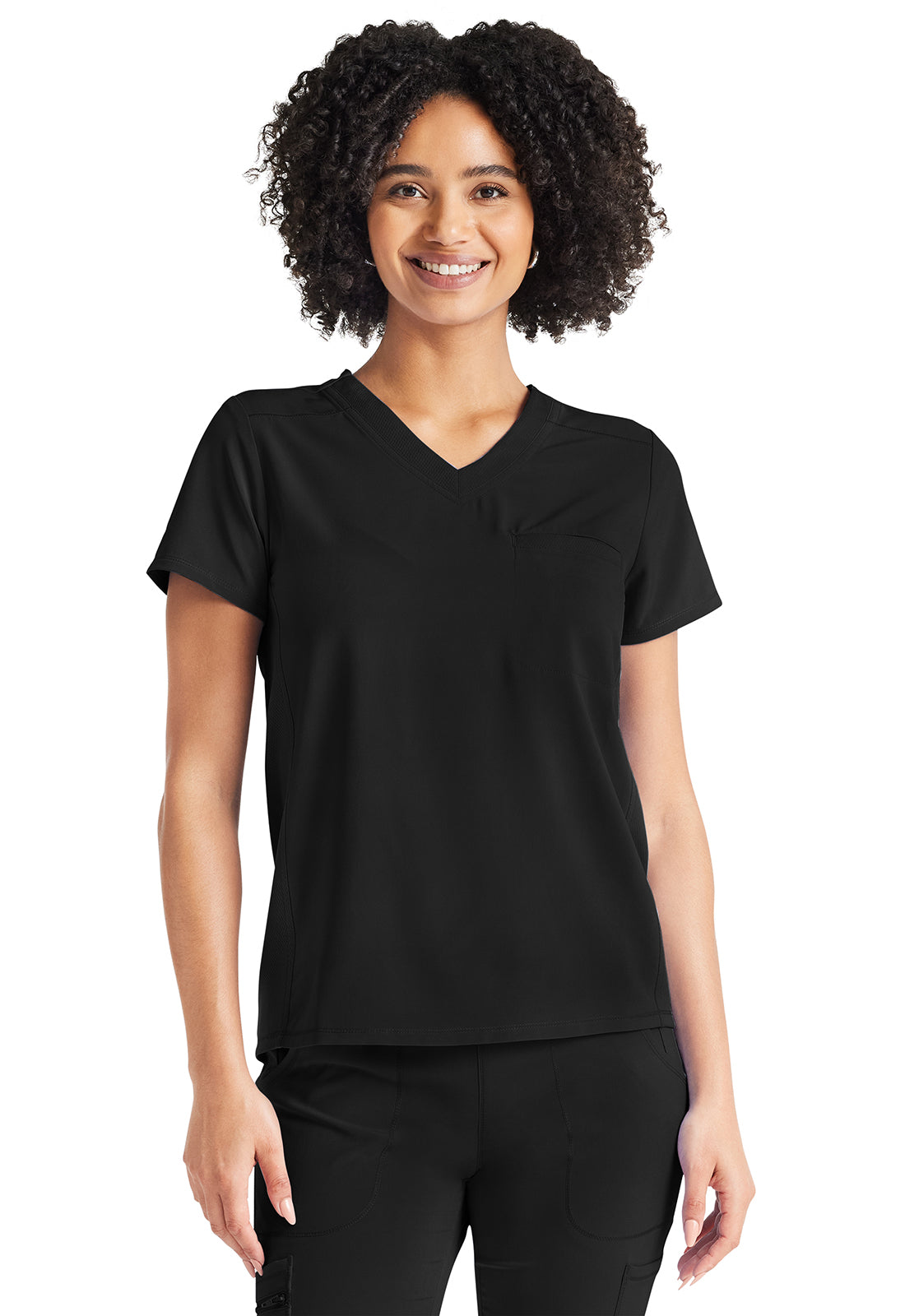 Inspira Flex IP600A V-Neck Tuckable Top Black Model Image Front | Inspira