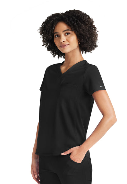 Inspira Flex IP600A V-Neck Tuckable Top Black Model Image Right Side | Inspira