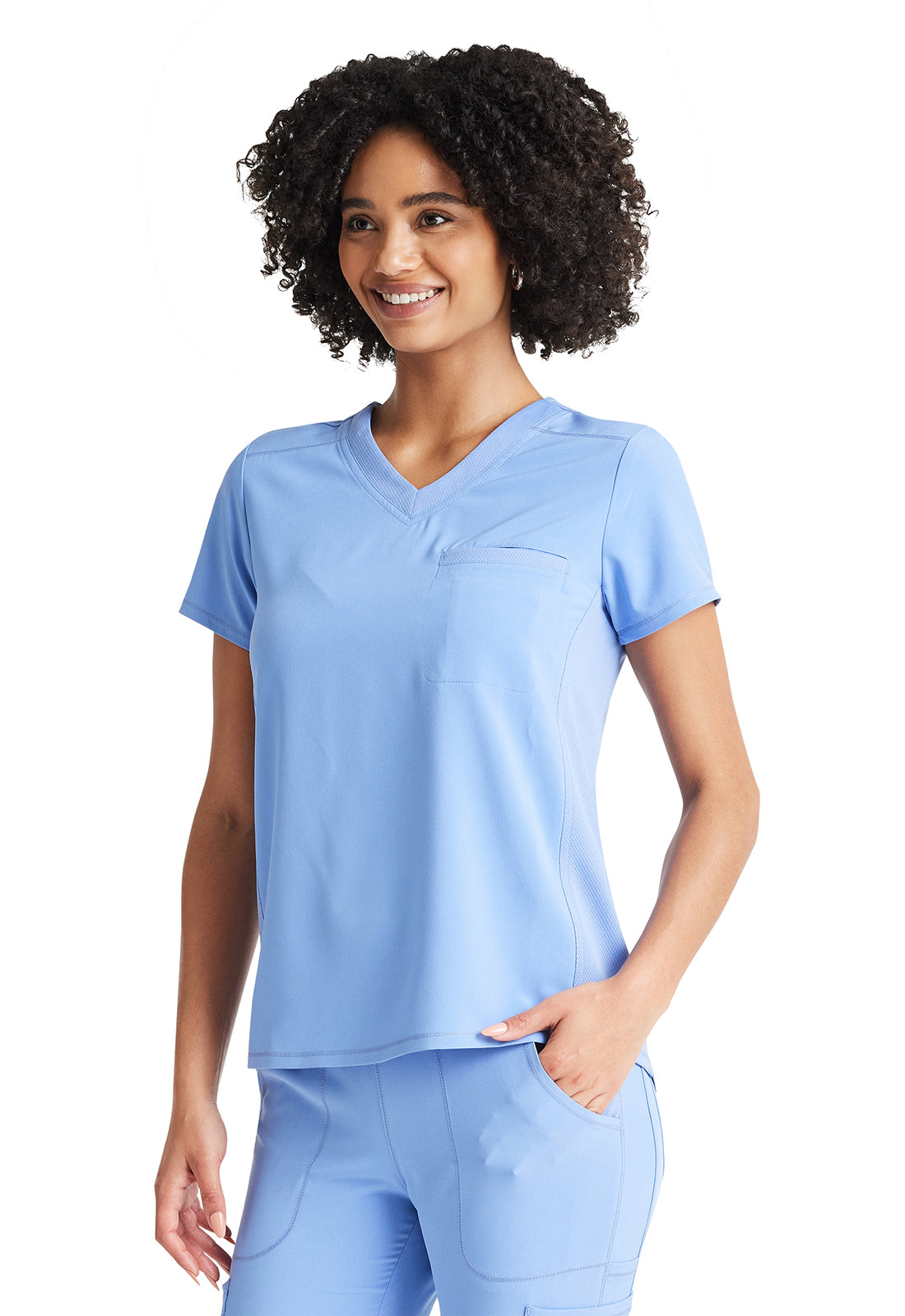 Inspira Flex IP600A V-Neck Tuckable Top Ciel Model Image Right Side | Inspira