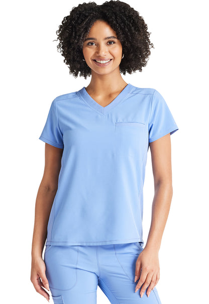 Inspira Flex IP600A V-Neck Tuckable Top Ciel Model Image Left Side | Inspira