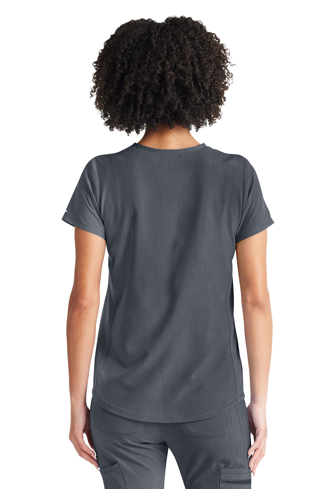 Inspira Flex IP600A V-Neck Tuckable Top Heather Pewter Model Image Back | Inspira