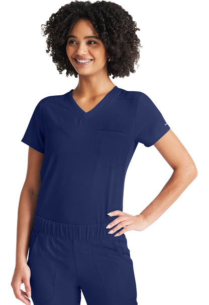 Inspira Flex IP600A V-Neck Tuckable Top Navy Model Image Front | Inspira