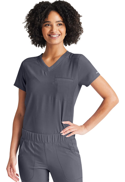 Inspira Flex IP600A V-Neck Tuckable Top Pewter Model Image Front | Inspira