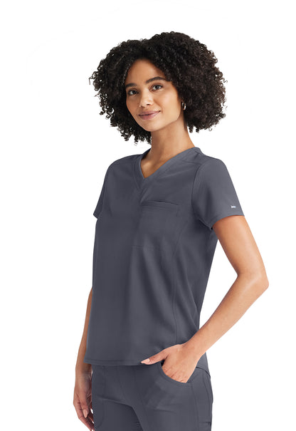 Inspira Flex IP600A V-Neck Tuckable Top Pewter Model Image Right Side | Inspira