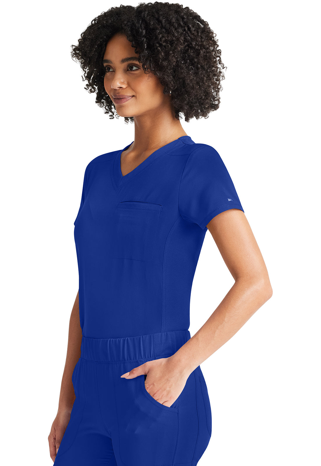 Inspira Flex IP600A V-Neck Tuckable Top Royal Model Image Right Side | Inspira