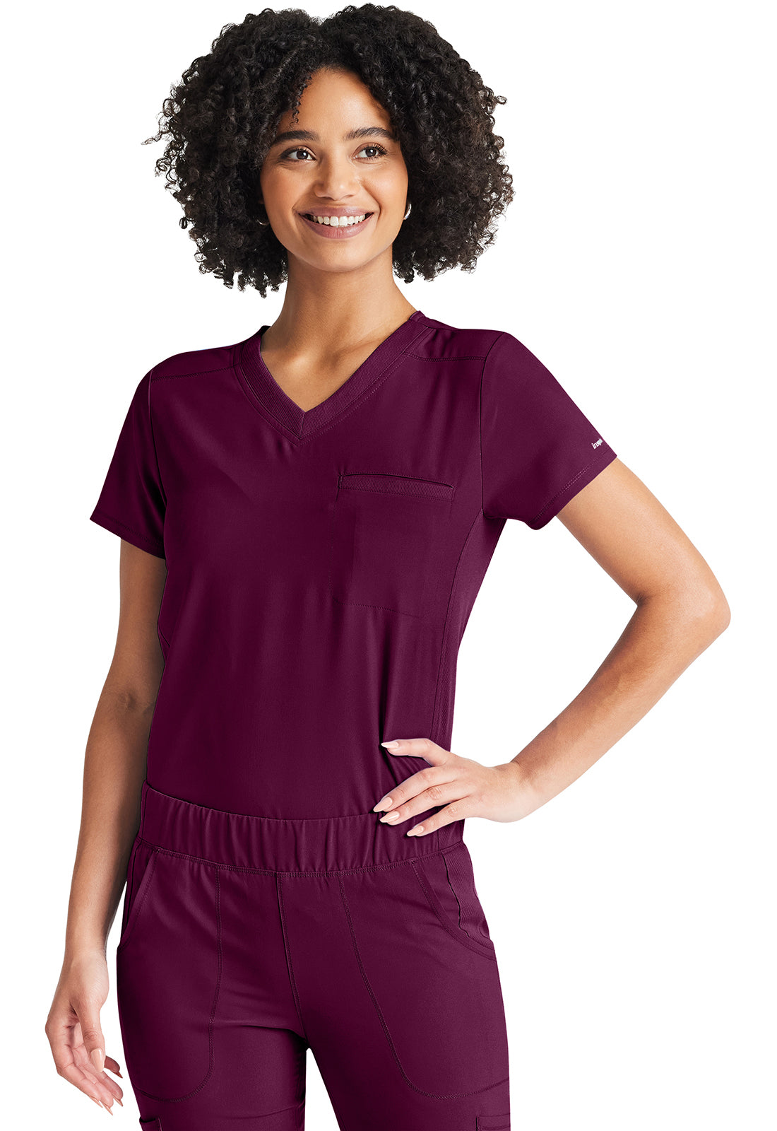 Inspira Flex IP600A V-Neck Tuckable Top Wine Model Image Front | Inspira