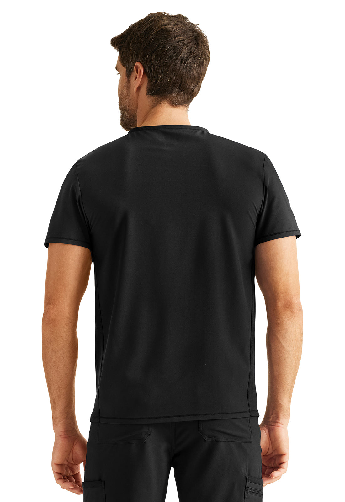 Inspira Flex IP603A Men's V-Neck Top Black Model Image Back | Inspira