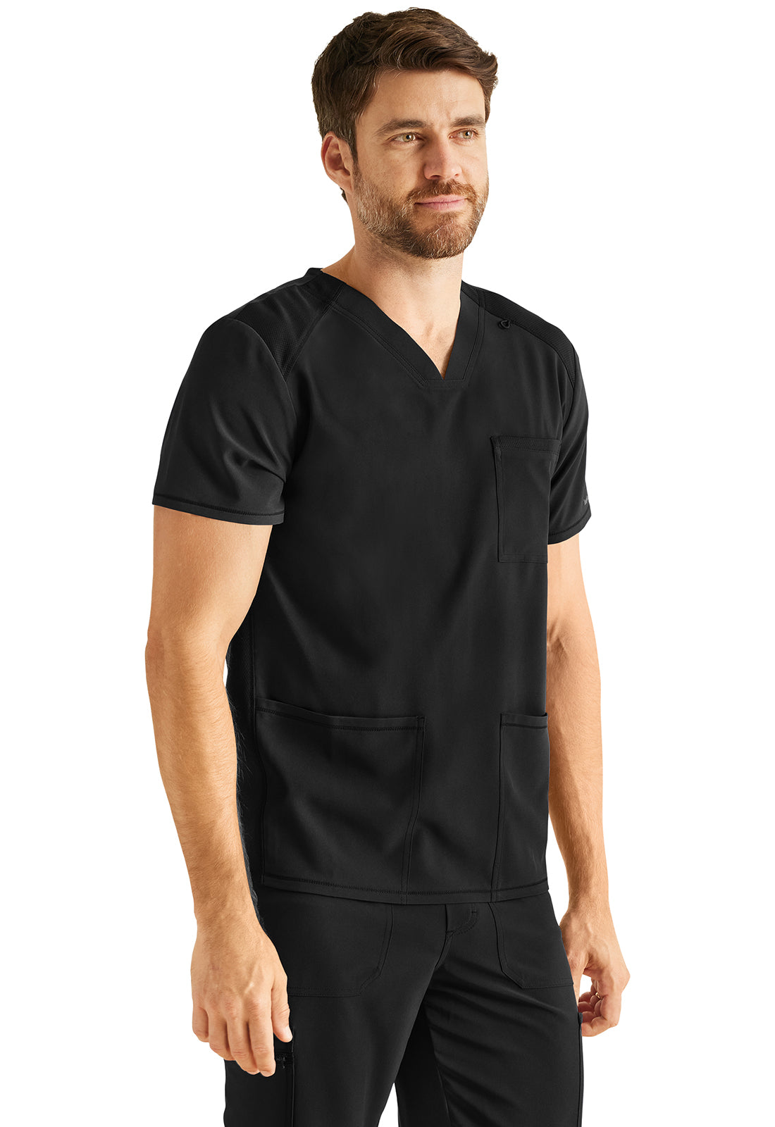 Inspira Flex IP603A Men's V-Neck Top Black Model Image Left Side | Inspira