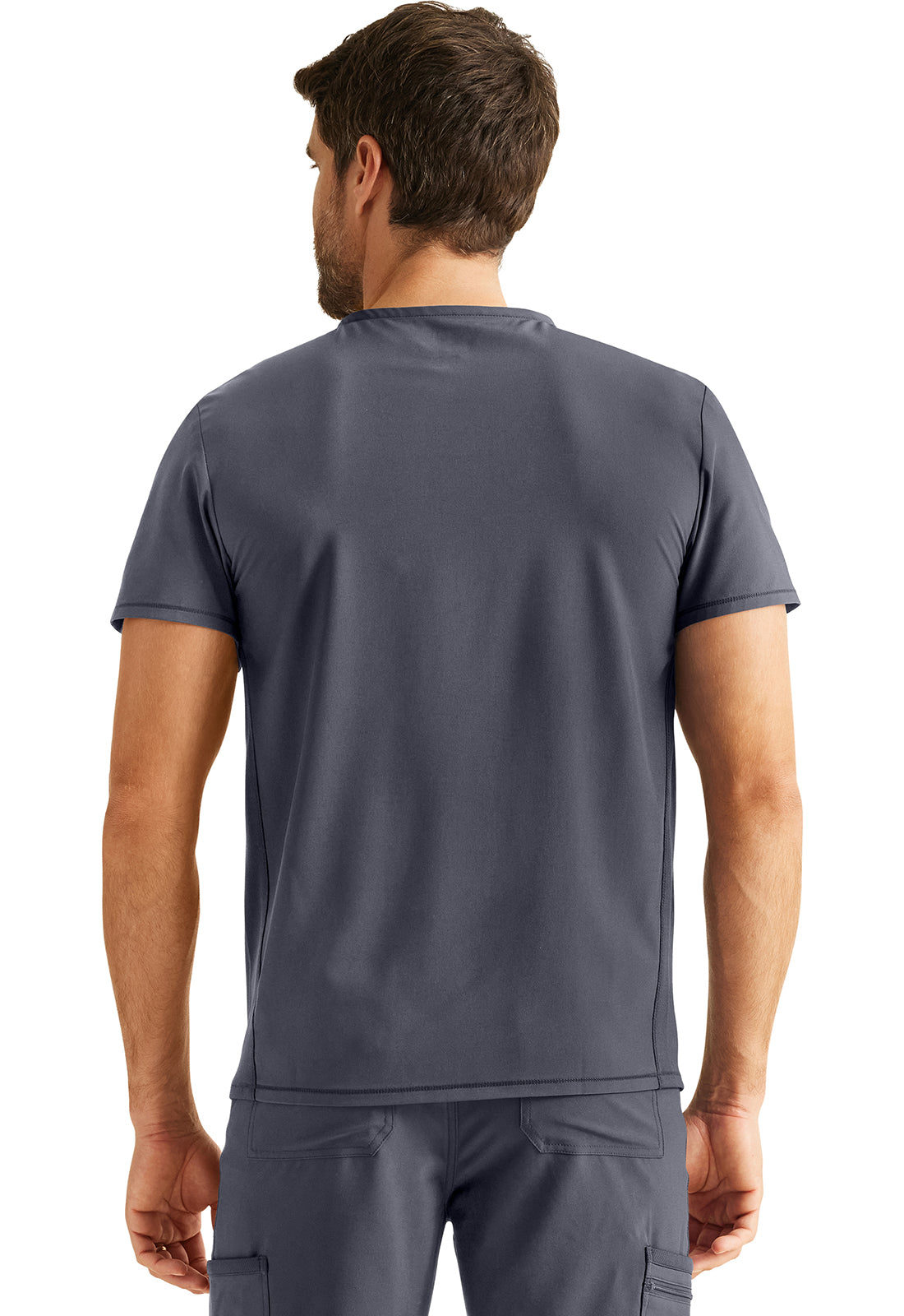 Inspira Flex IP603A Men's V-Neck Top Pewter Model Image Back | Inspira