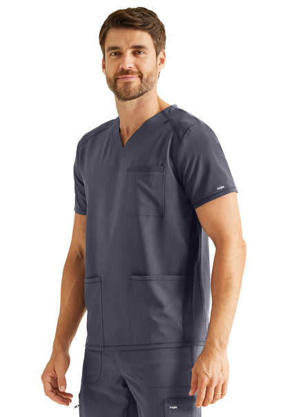 Inspira Flex IP603A Men's V-Neck Top Pewter Model Image Right Side | Inspira