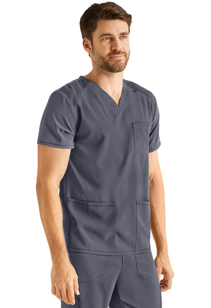 Inspira Flex IP603A Men's V-Neck Top Pewter Model Image Left Side | Inspira