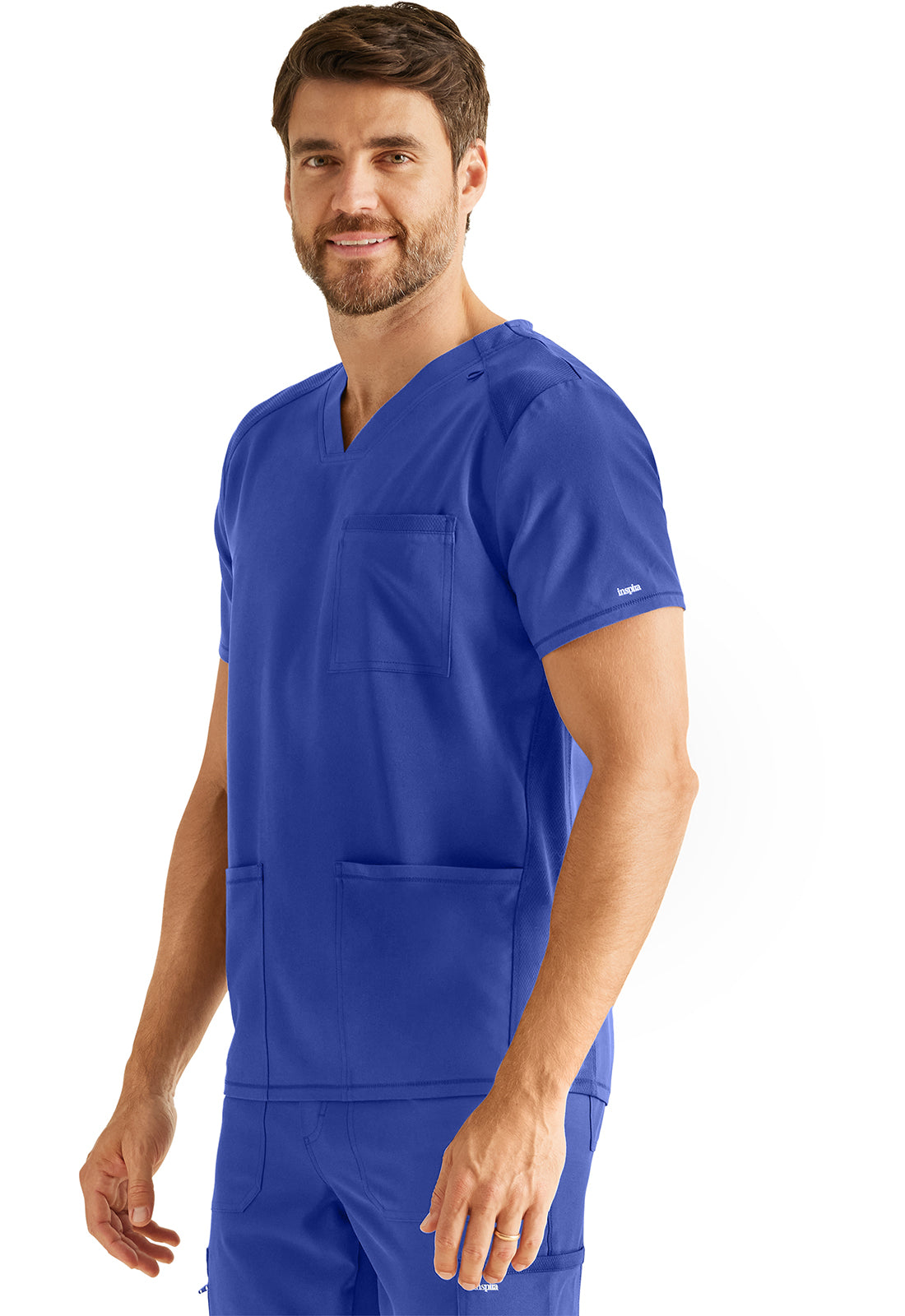 Inspira Flex IP603A Men's V-Neck Top Royal Model Image Right Side | Inspira