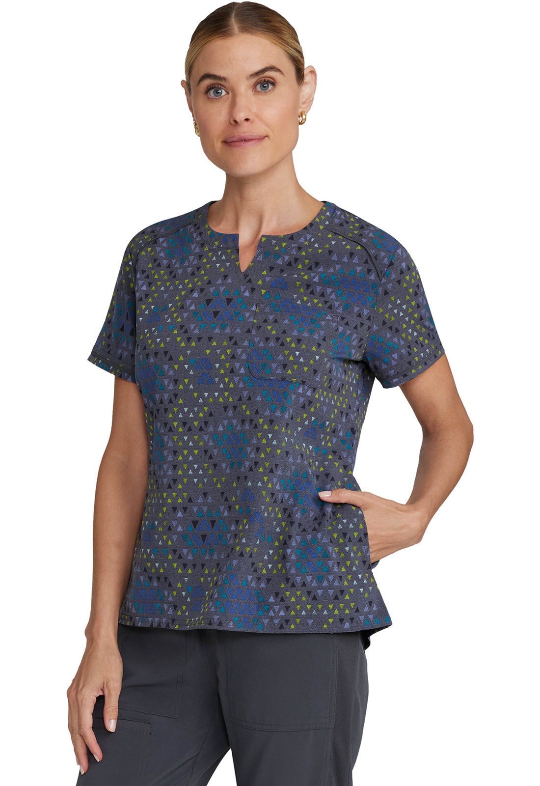 Inspira Flex IP723 Round Neck Print Top Let's Tri It Model Image Front | Inspira