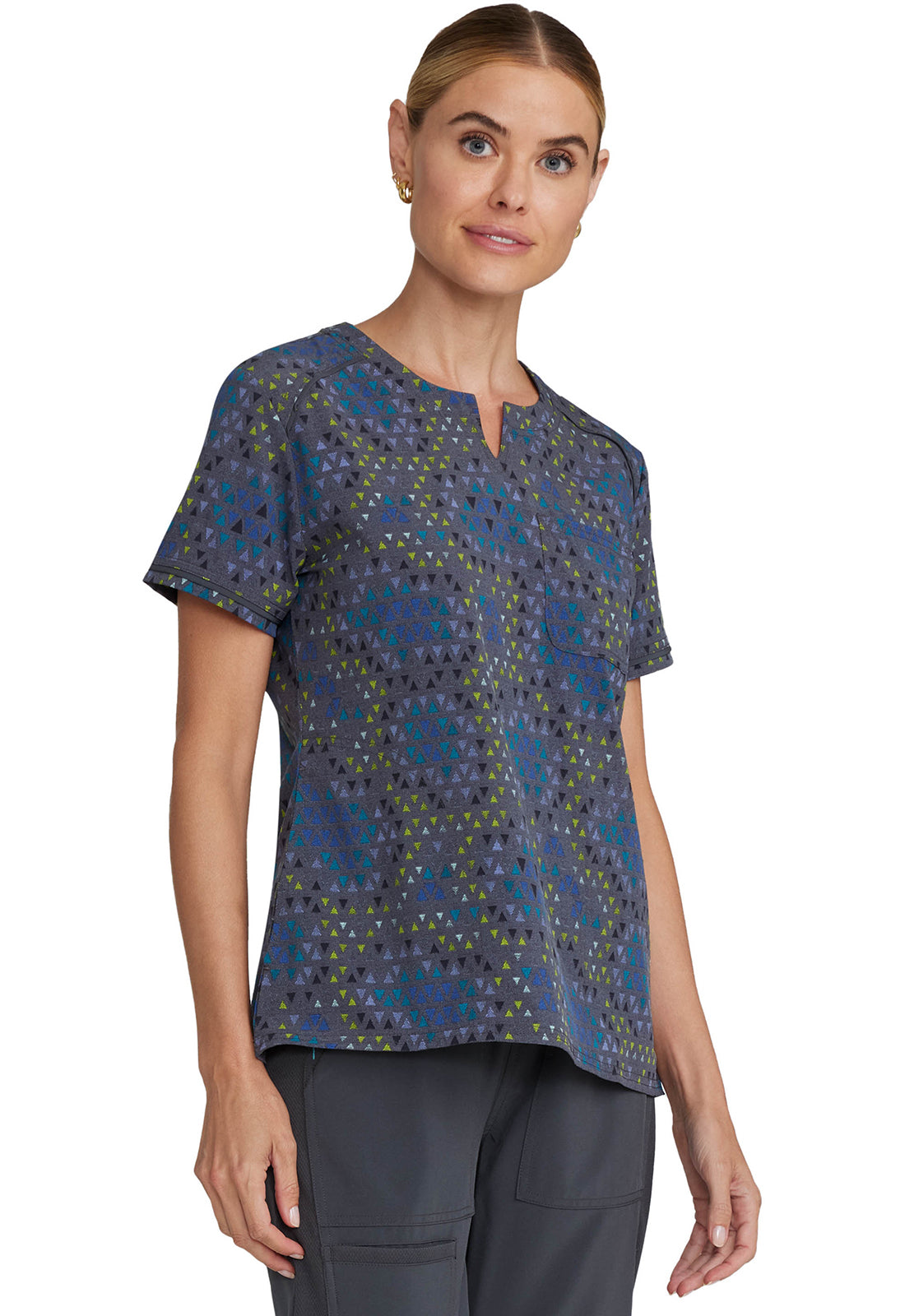 Inspira Flex IP723 Round Neck Print Top Let's Tri It Model Image Left Side | Inspira