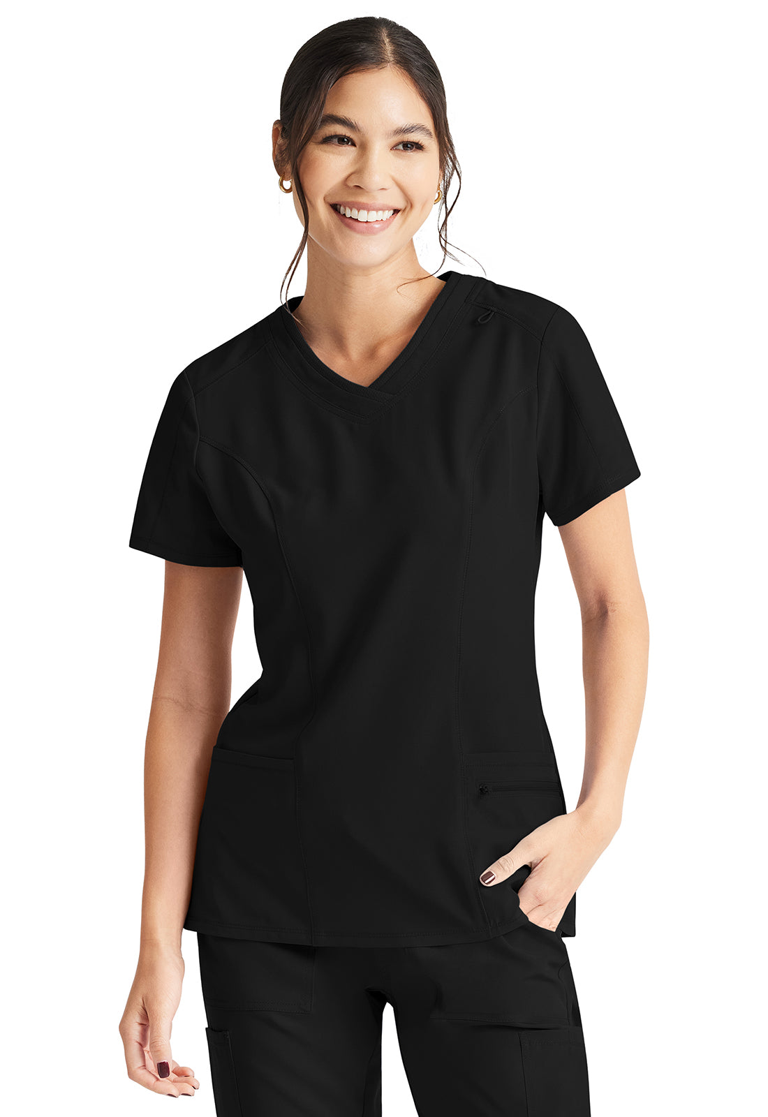 Inspira Flex IP727A V-Neck Top Black Model Image Front | Inspira