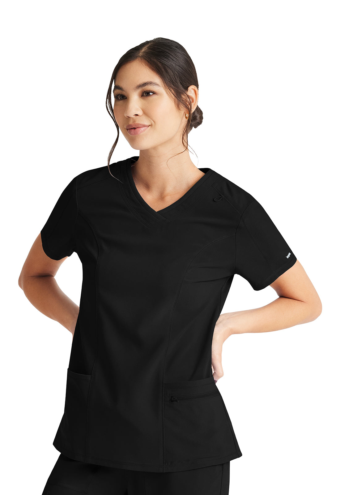 Inspira Flex IP727A V-Neck Top Black Model Image Right Side | Inspira