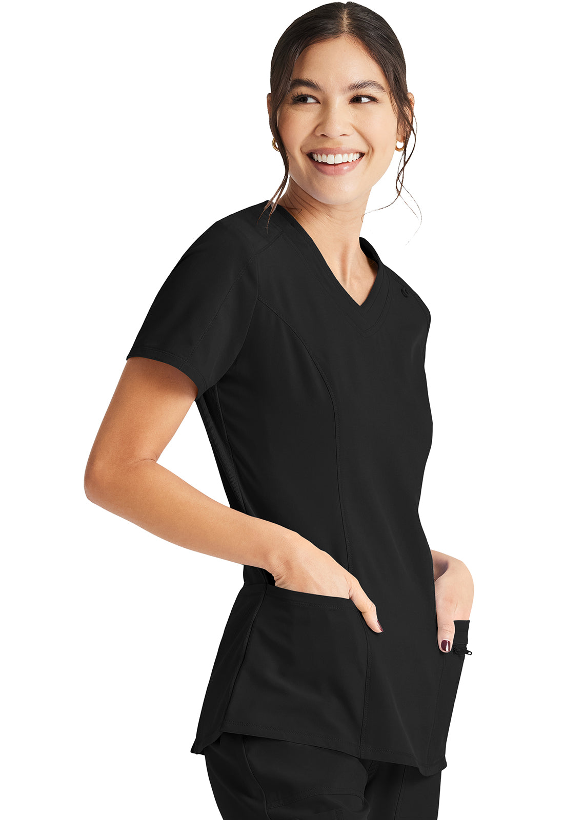 Inspira Flex IP727A V-Neck Top Black Model Image Left Side | Inspira