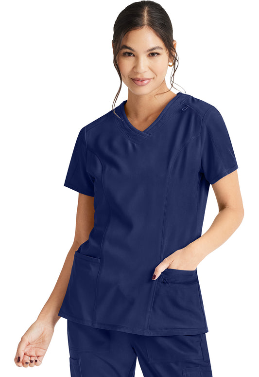 Inspira Flex IP727A V-Neck Top Navy Model Image Front | Inspira