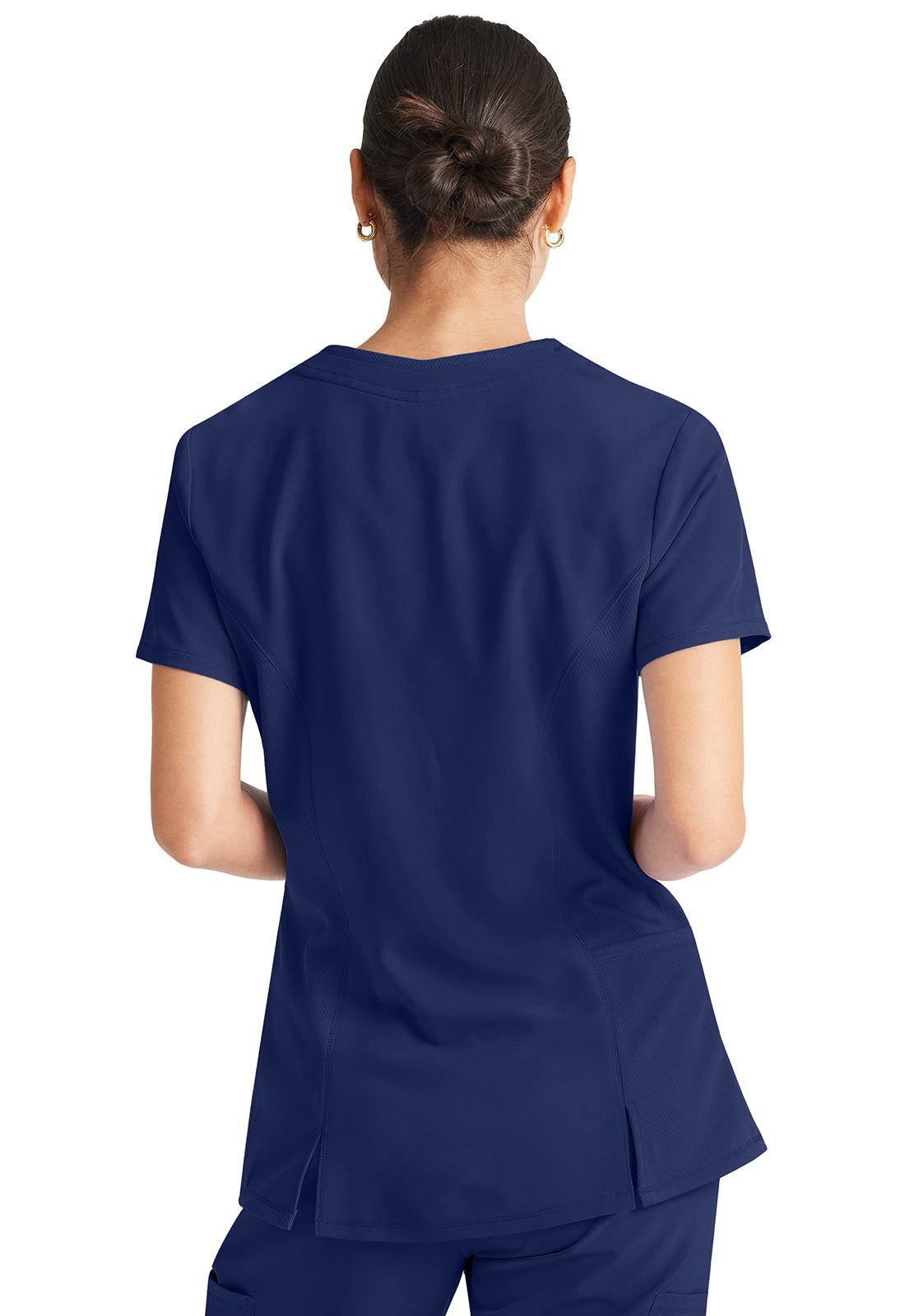 Inspira Flex IP727A V-Neck Top Navy Model Image Back | Inspira