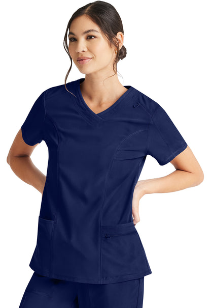 Inspira Flex IP727A V-Neck Top Navy Model Image Right Side | Inspira