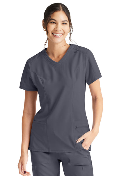 Inspira Flex IP727A V-Neck Top Pewter Model Image Front | Inspira