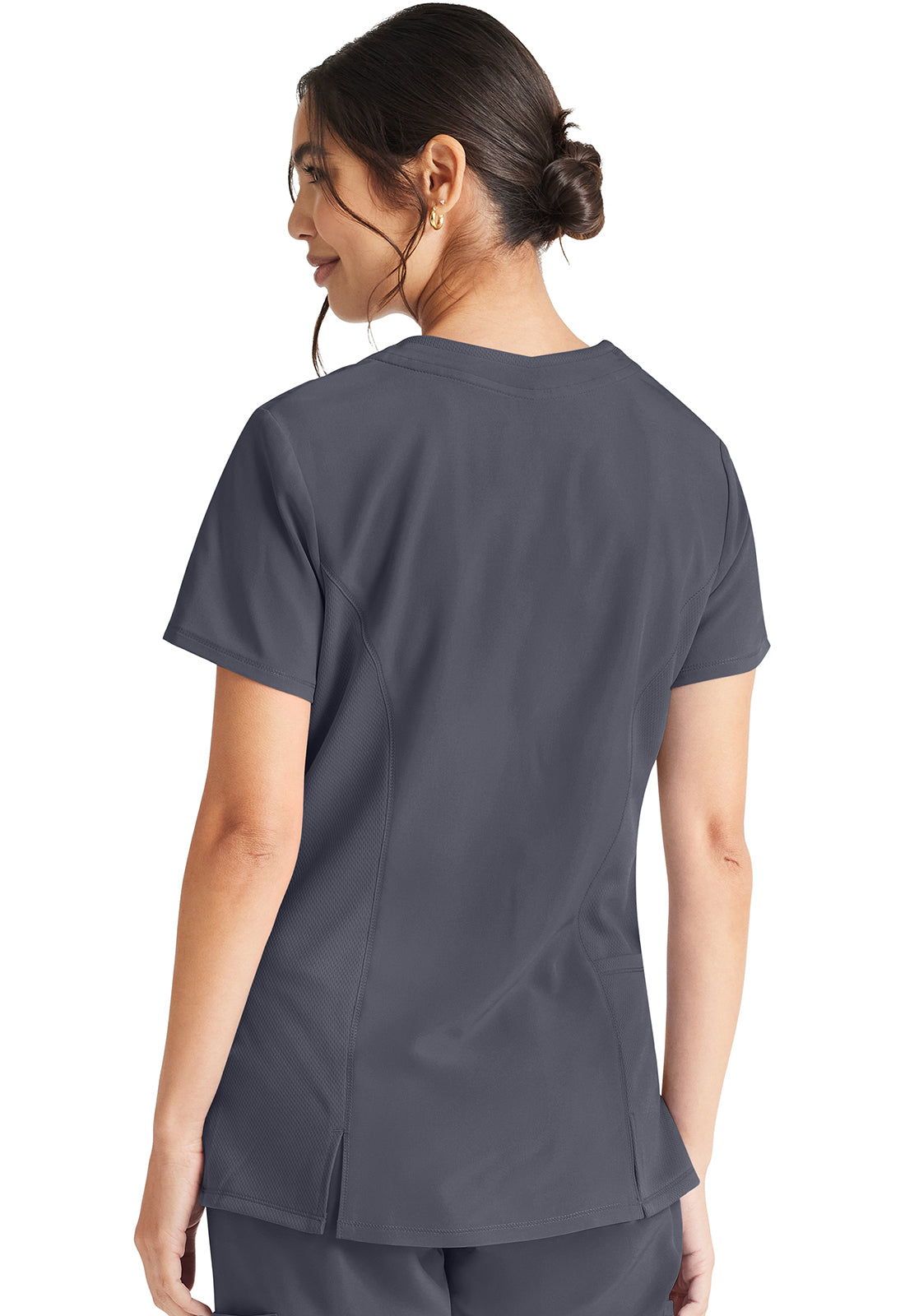 Inspira Flex IP727A V-Neck Top Pewter Model Image Back | Inspira