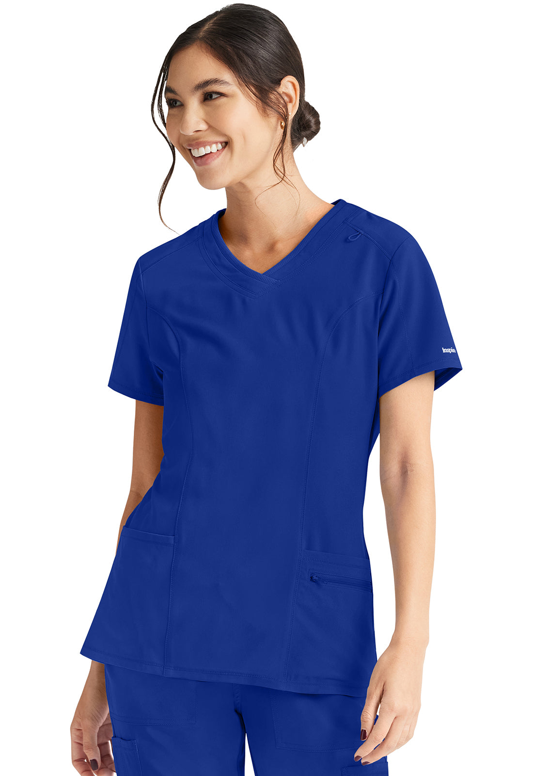 Inspira Flex IP727A V-Neck Top Royal Model Image Front | Inspira