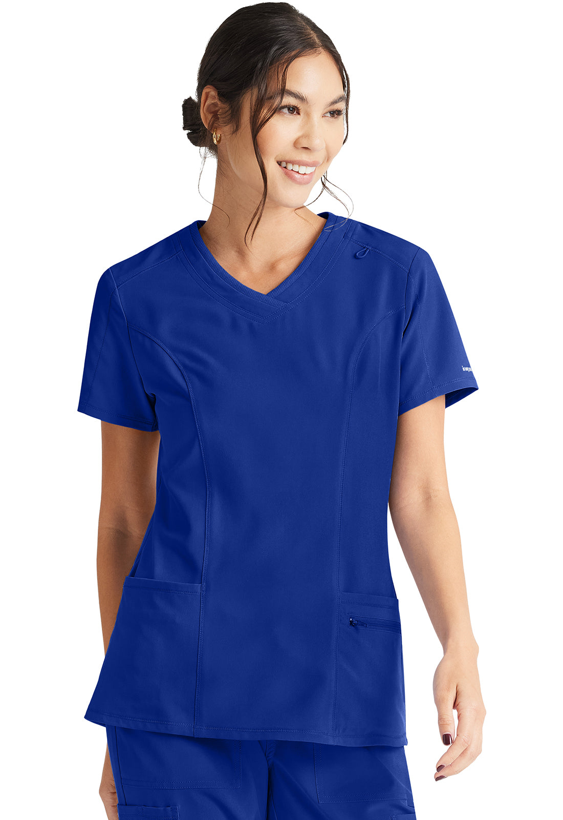 Inspira Flex IP727A V-Neck Top Royal Model Image Left Side | Inspira