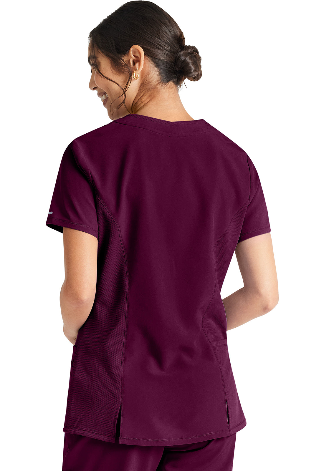 Inspira Flex IP727A V-Neck Top Wine Model Image Back | Inspira