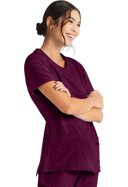 Inspira Flex IP727A V-Neck Top Wine Model Image Left Side | Inspira