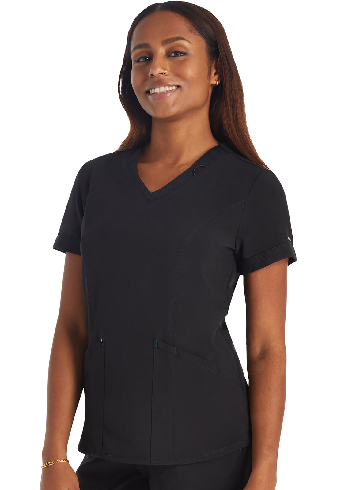 Inspira Flex IP790A V-Neck Top Black Model Image Right Side | Inspira